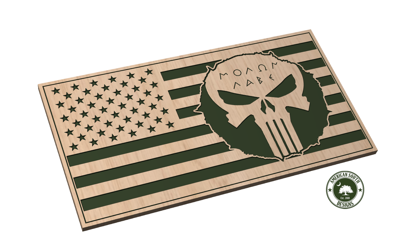 Tattered American Flag 2 - Skull - Molon Labe - SVG