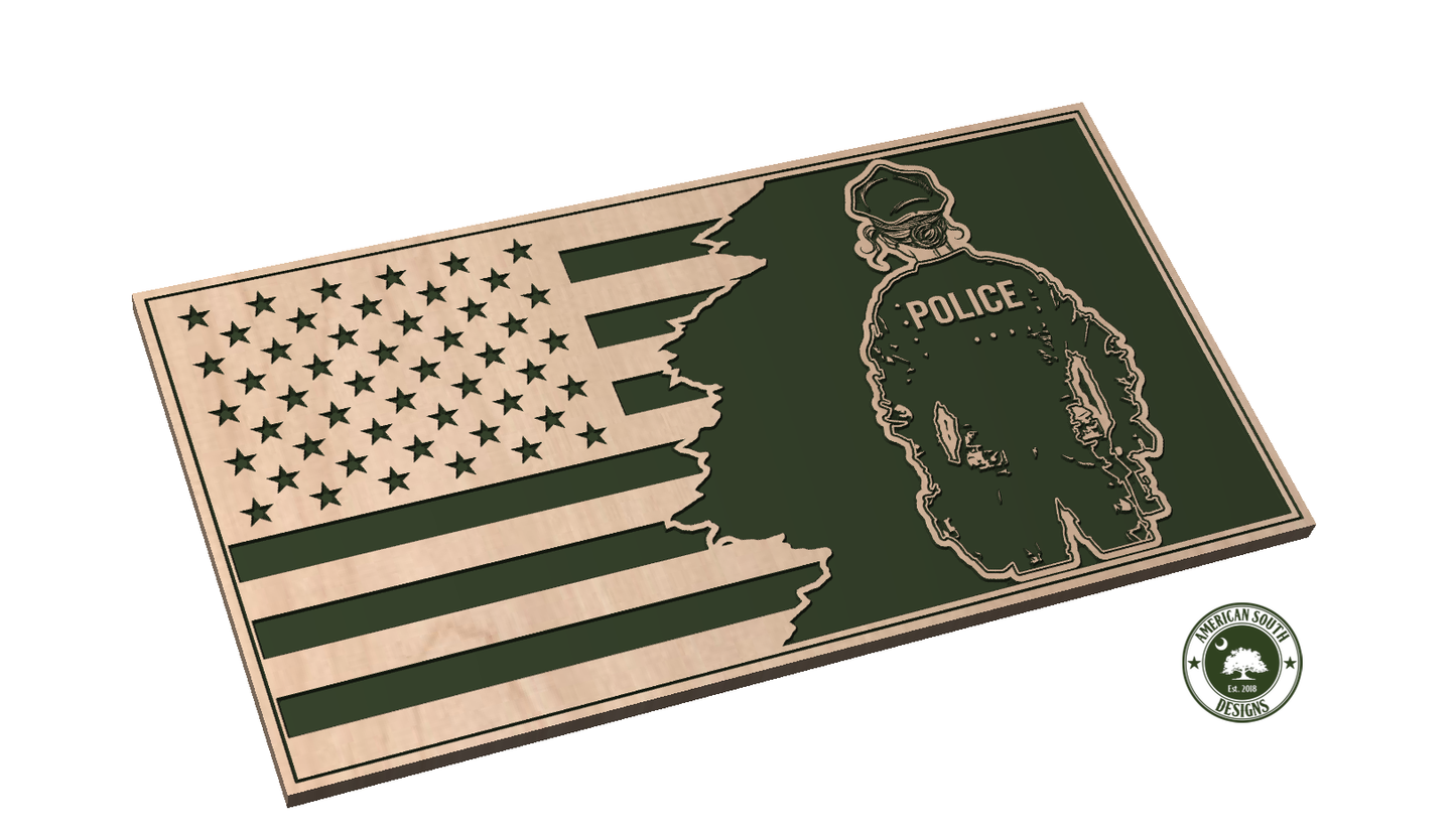 Tattered 3 Flag with Female Police Officer