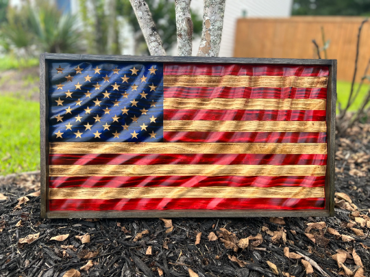 3D - Wooden Wavy American Flag