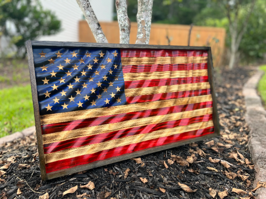 3D - Wooden Wavy American Flag