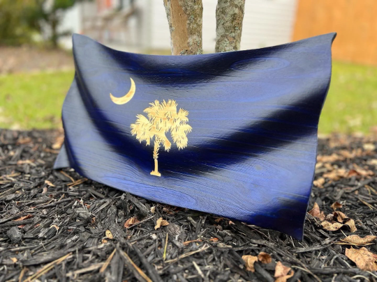 Wooden 3D South Carolina Palmetto Tree Flag - Draped Version 2