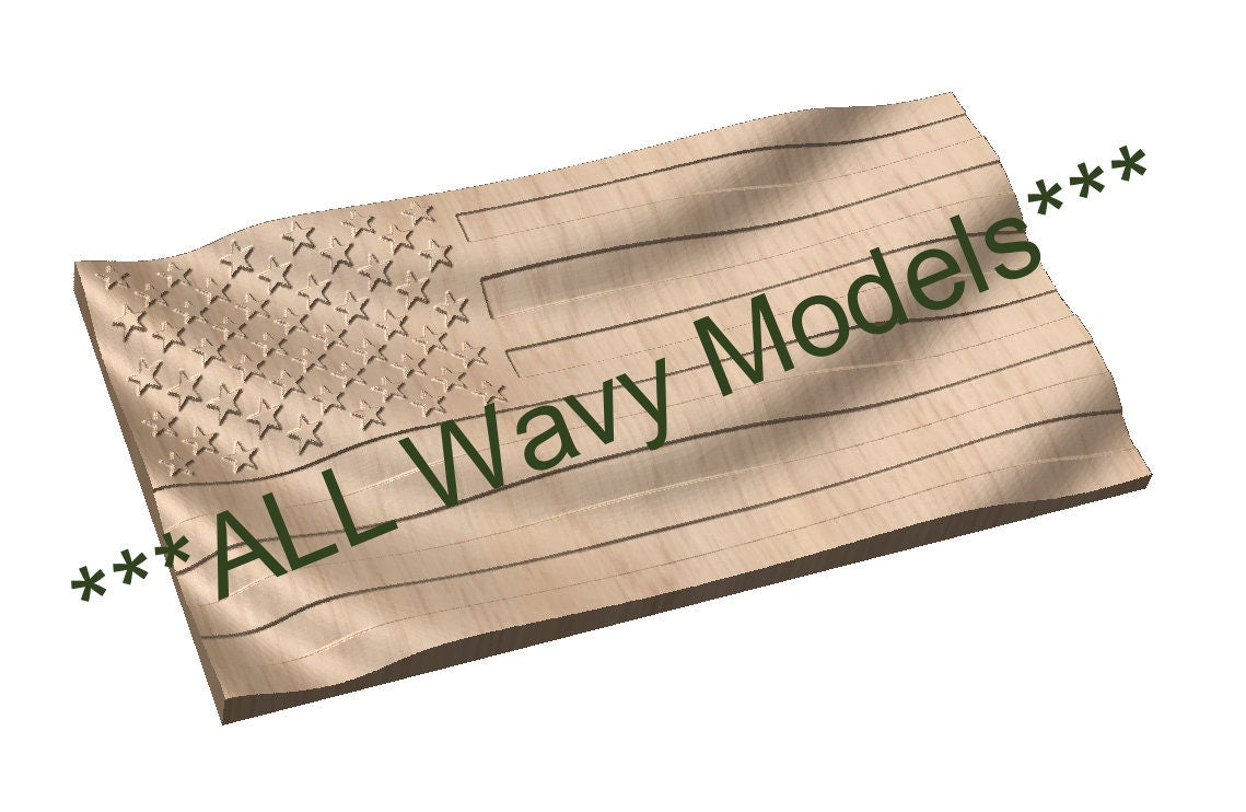 ALL Wavy Flag Models  10 Total  ***STL and Grayscale Files***  CNC Router Templates  Wavy 3D Flags