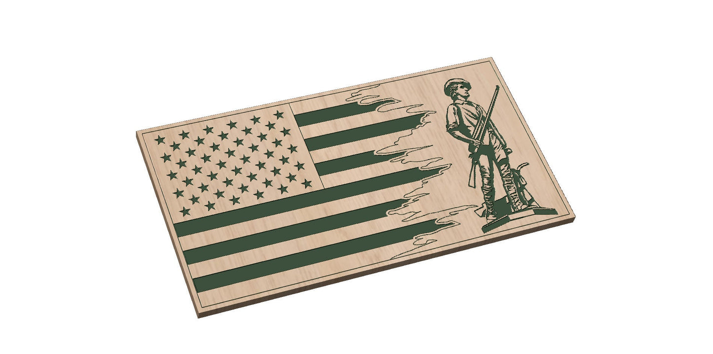 Tattered Flag with Minuteman Patriot SVG