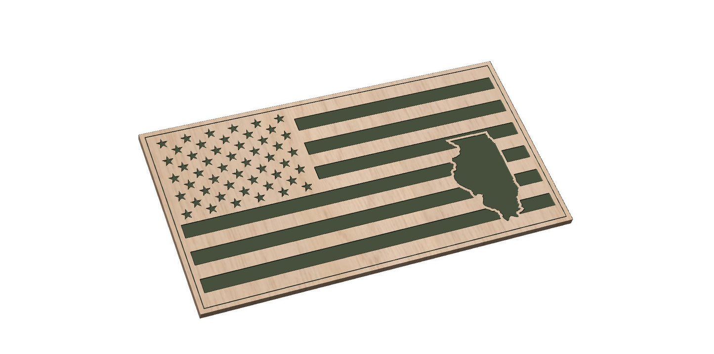 American Flag with Illinois State