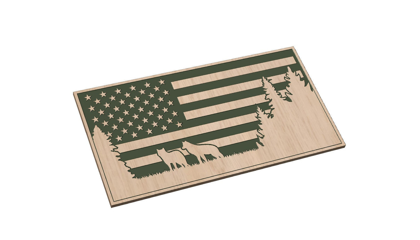 American Flag with Wolves  SVG