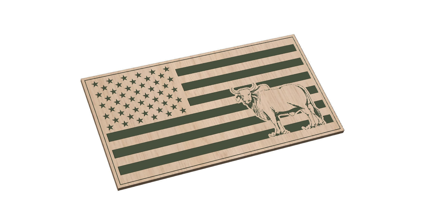 American Flag with Bull