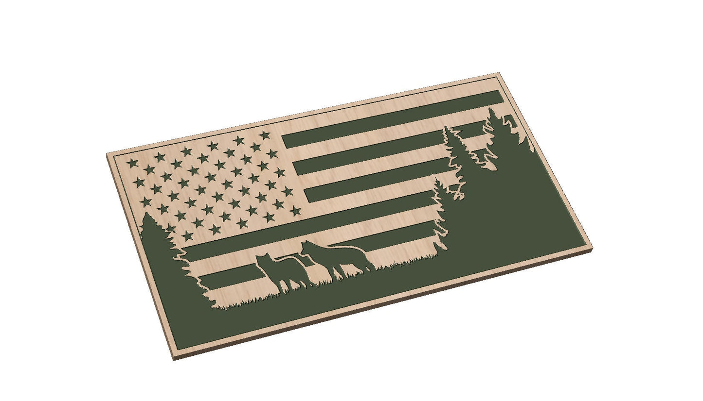 American Flag with Wolves  SVG