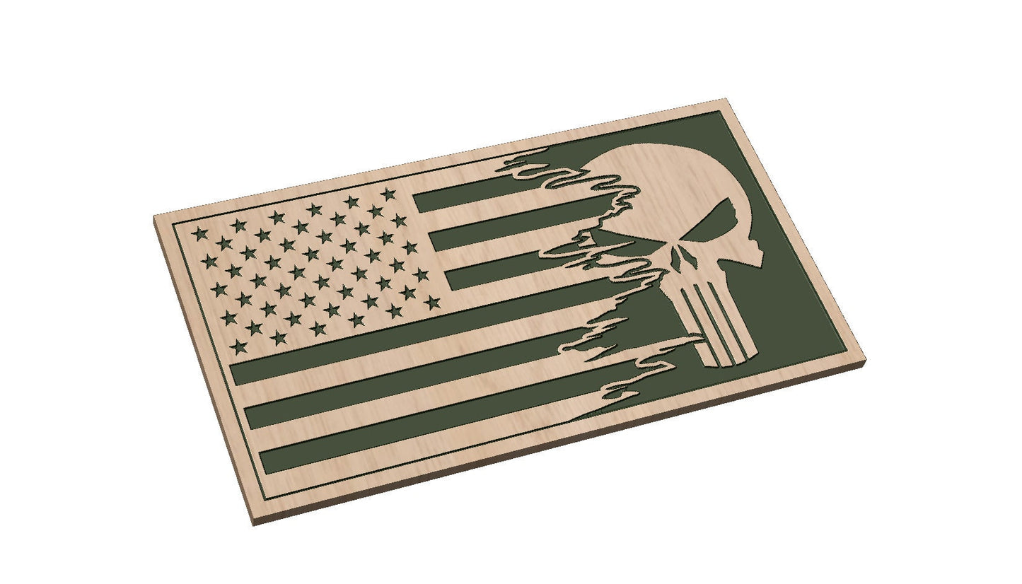 Tattered American Flag with Punisher Skull