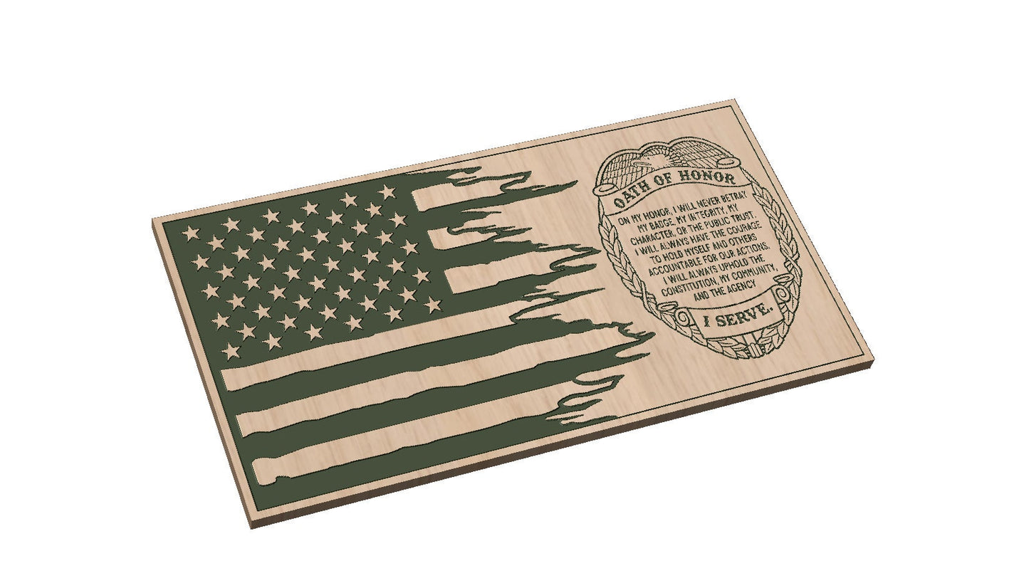 Distressed Tattered Flag with Oath of Honor Badge