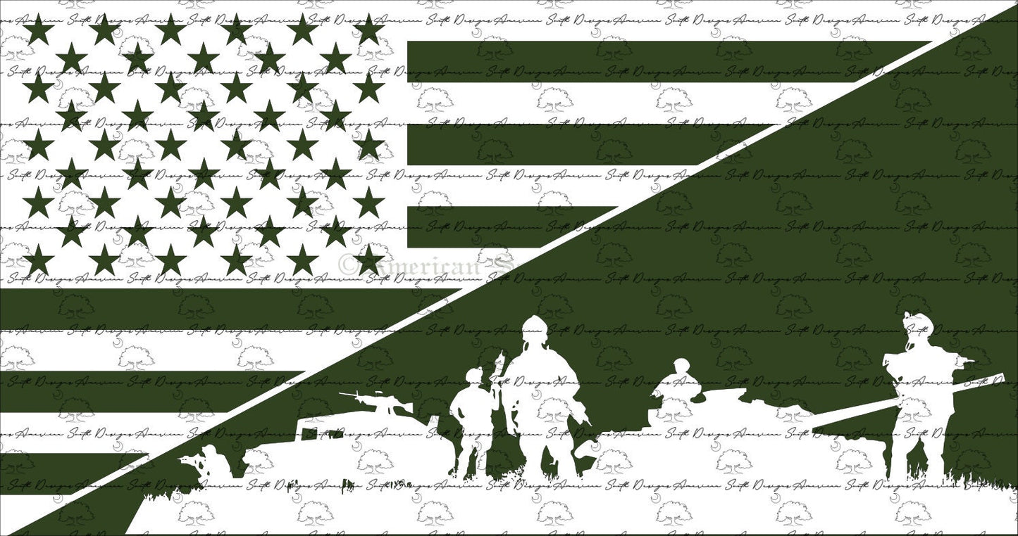 Diagonal Split Flag with Soldiers and Tanks