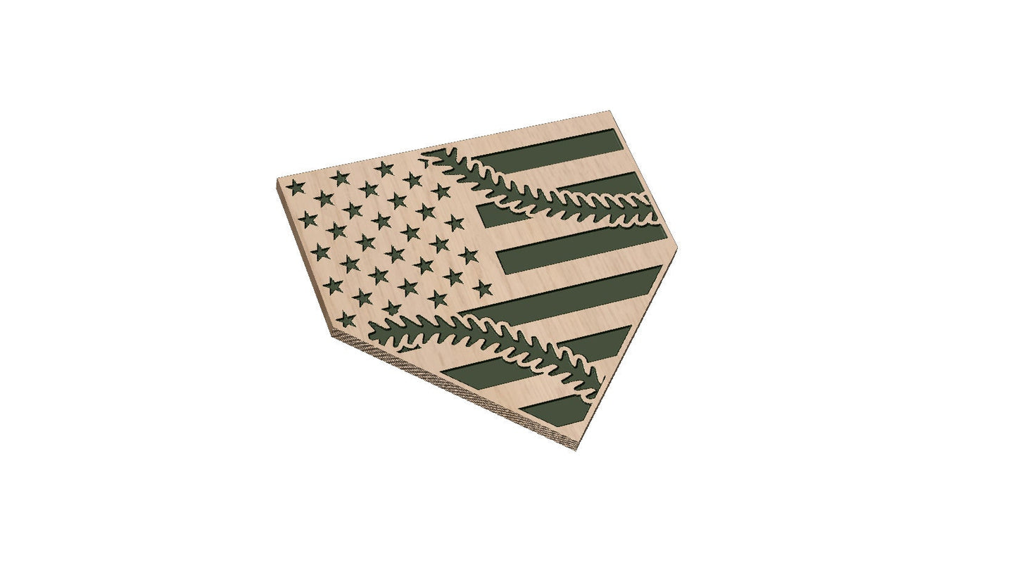 Home Plate with Stitches American Flag