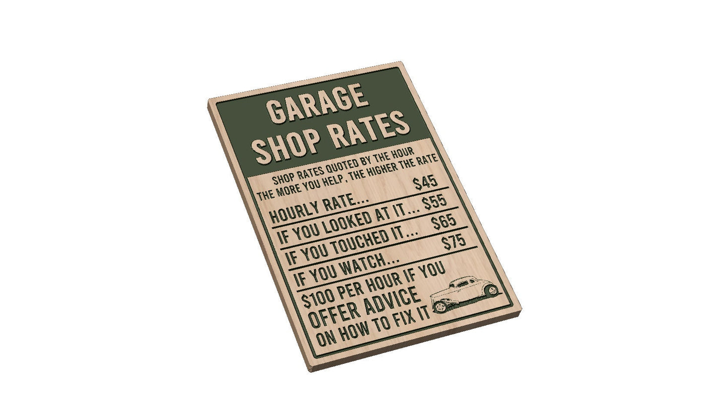 Garage Shop Rates Sign