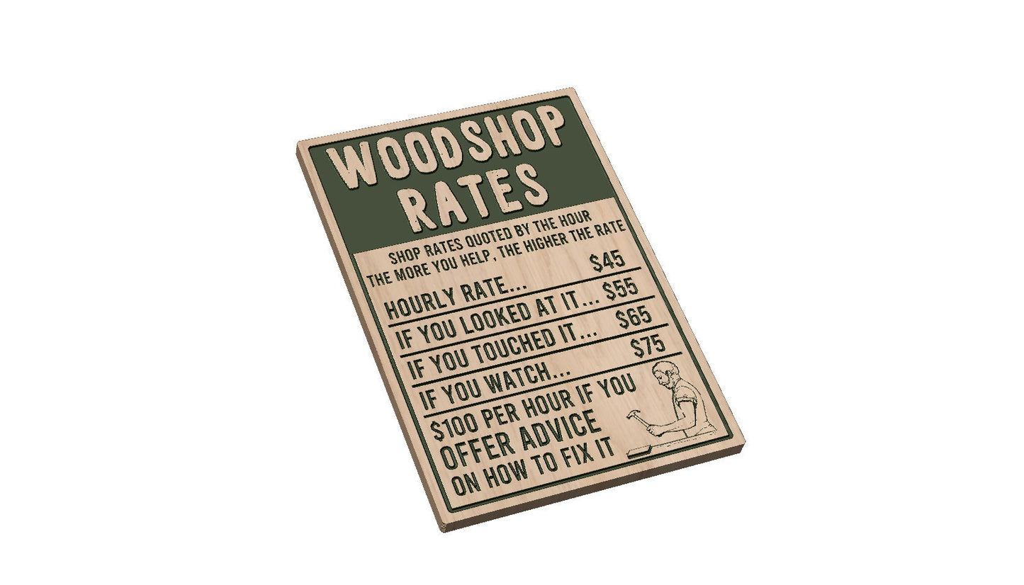 Woodshop Rates Sign