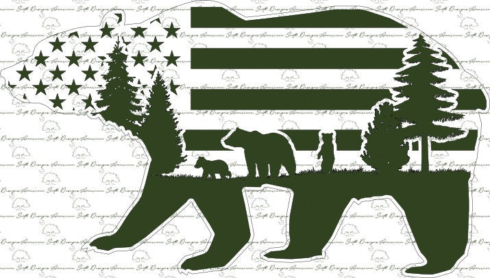 Bear with Flag and Scene  SVG