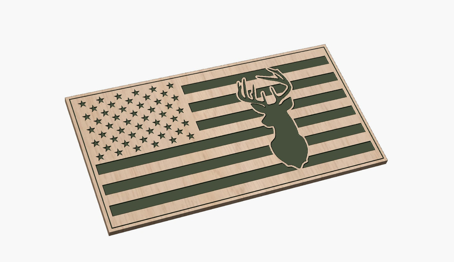 American Flag with Deer Head