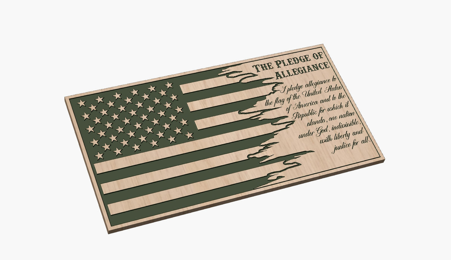 Tattered American Flag with Complete Pledge of Allegiance SVG