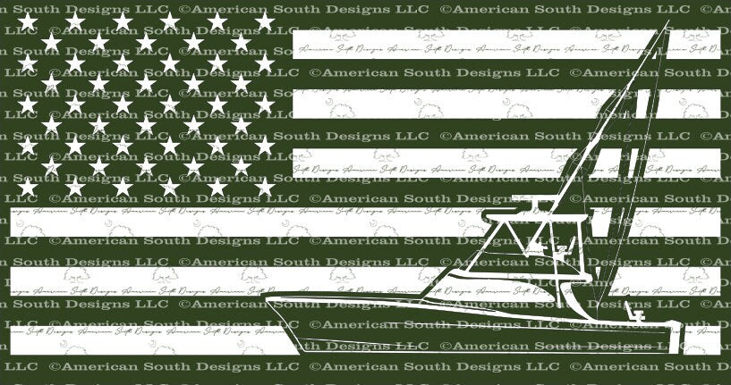 American Flag with Sport Fishing Boat