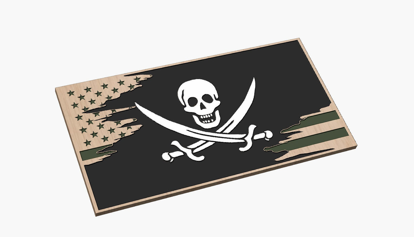 Tattered Pirate Flag with American Flag