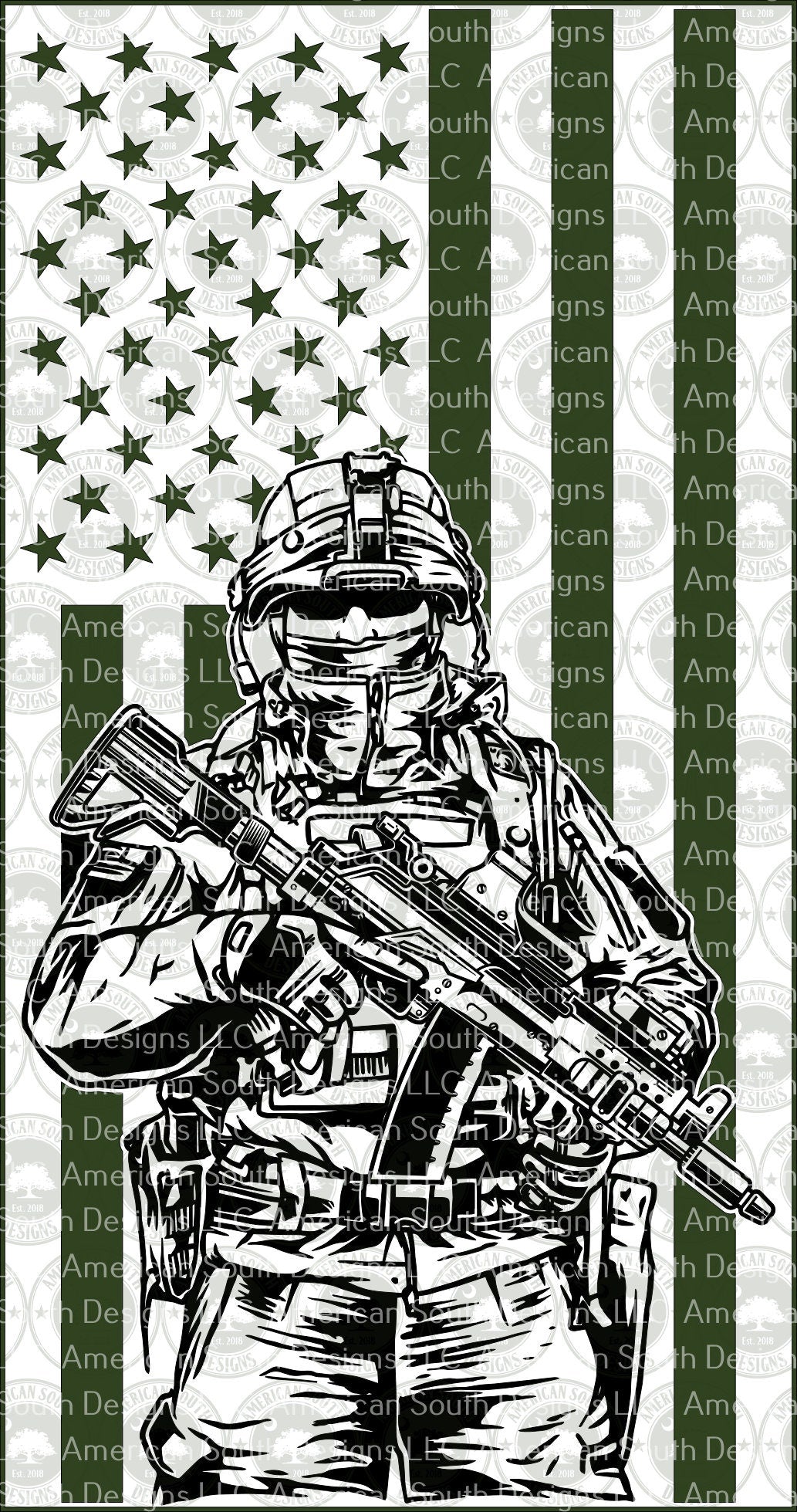 Vertical Soldier with Gun Flag