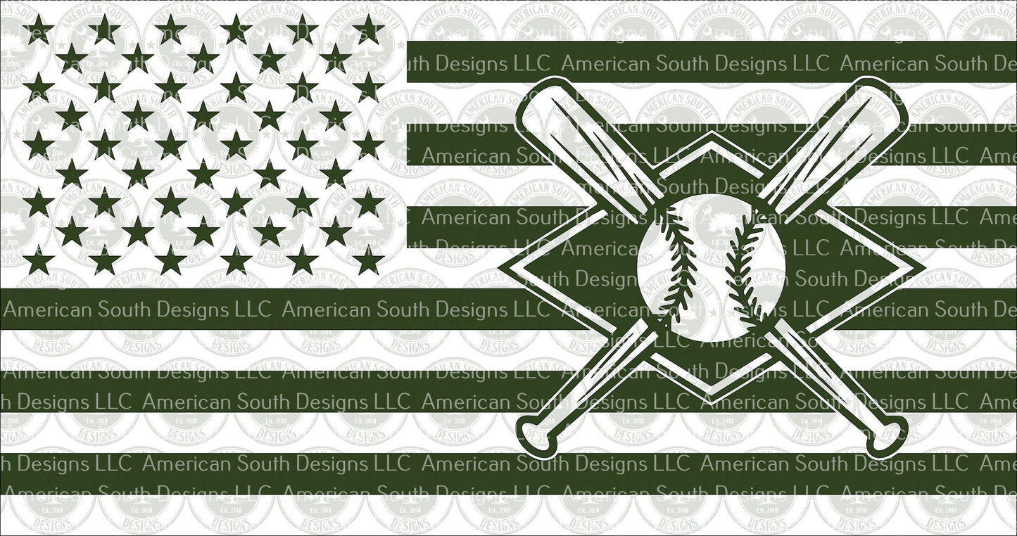 American Flag with Baseball and Bats