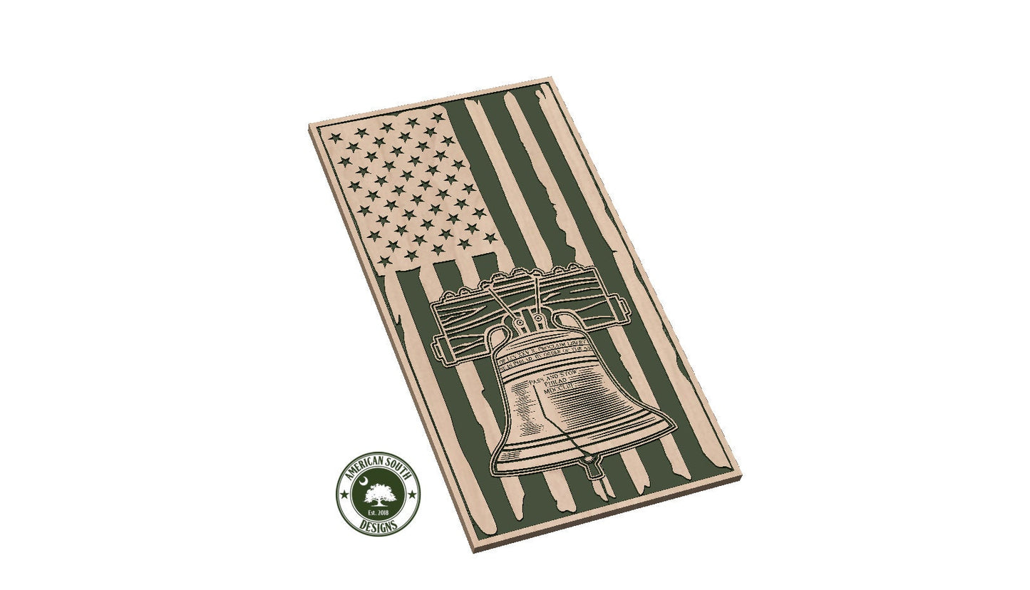 Vertical  Distressed American Flag  Liberty Bell