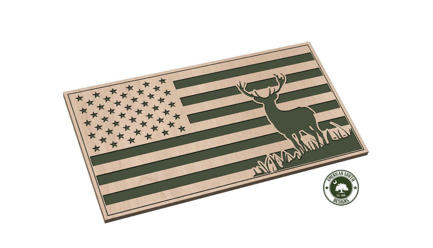 American Flag with Deer