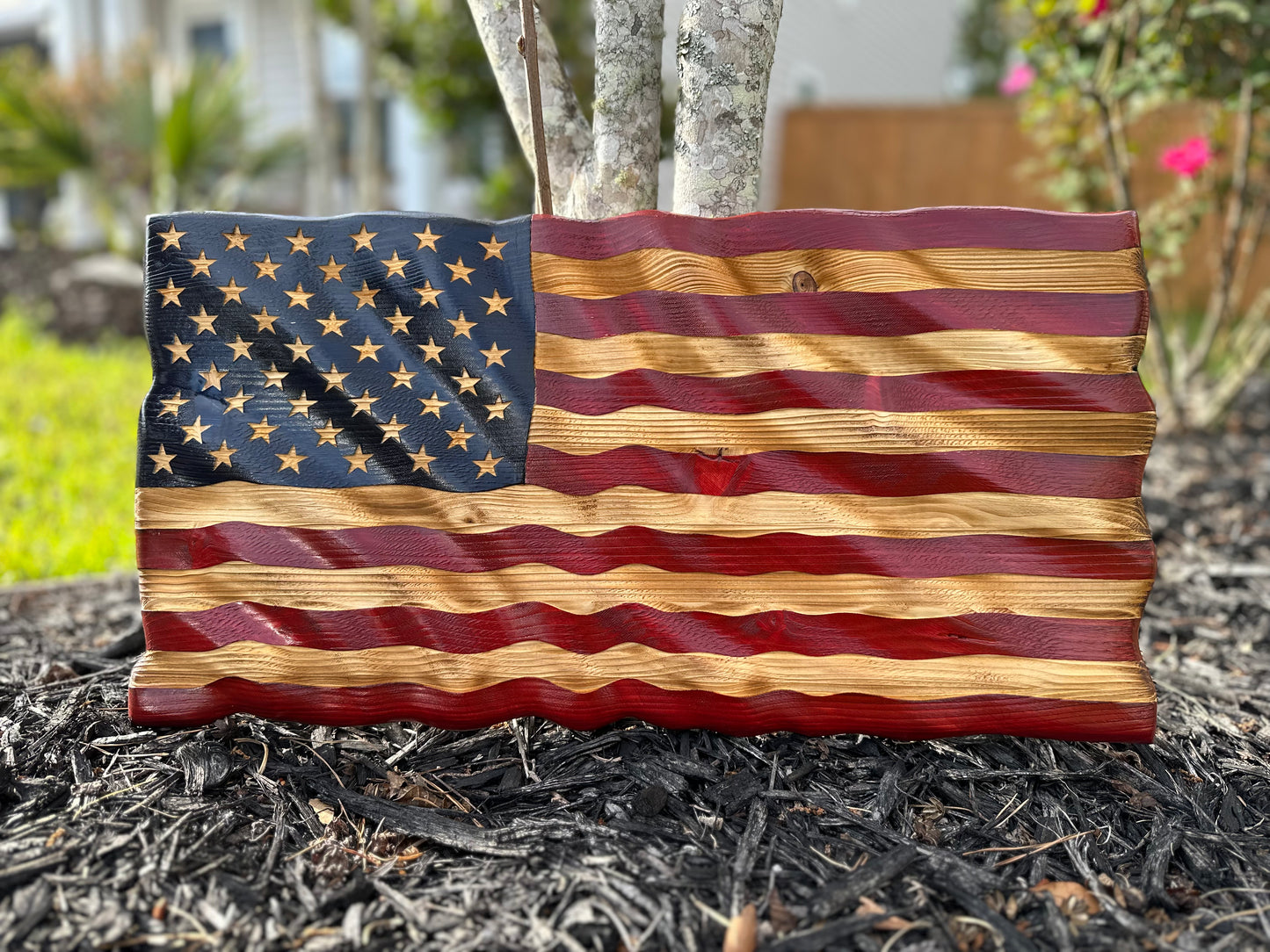 Realistic 3D - Wooden Wavy American Flag
